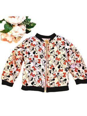Disney TuTu Couture Girls Toddler Size 4T Bomber Coat Pink Minnie Mouse Gold